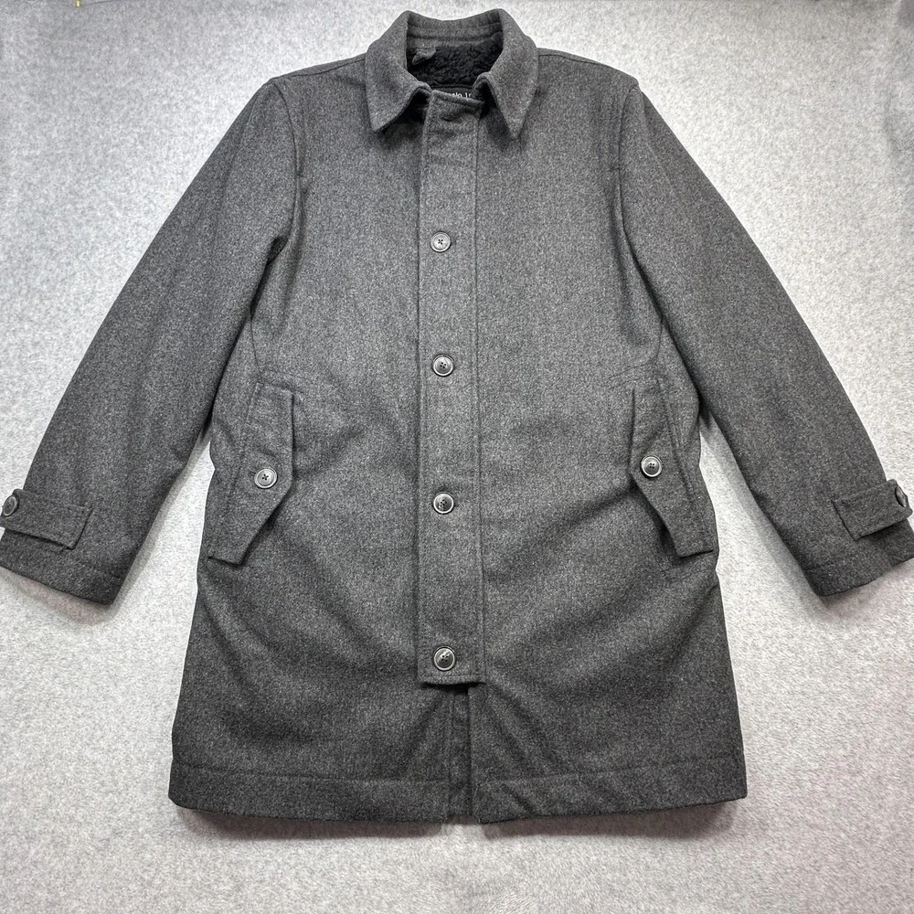 Gap 1969 Coat Large Gray Wool Blend Button Front Sherpa Lined Winter Jacket 2006